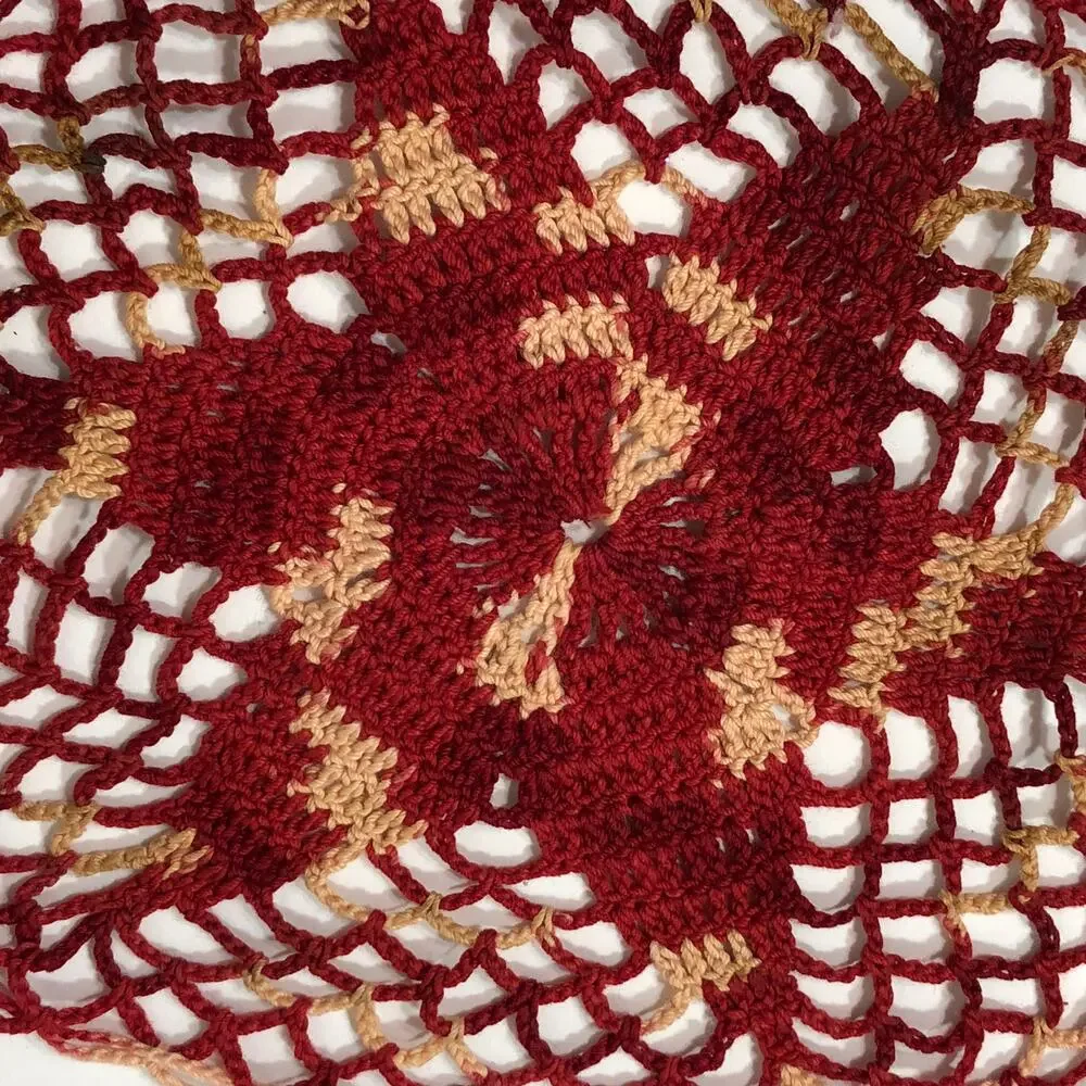 Tiny Crochet Drawstring Bag Doily Starburst Red Pouch 8.5